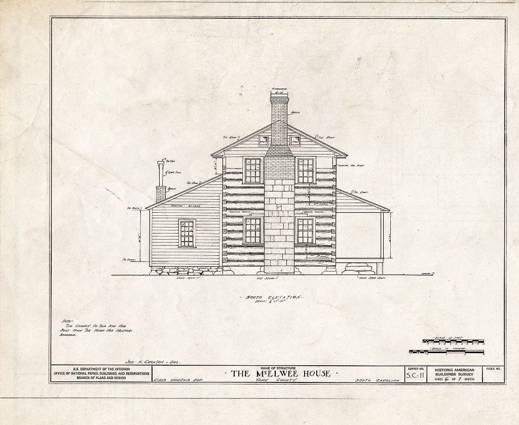 Blueprint HABS SC,46-,1- (Sheet 6 of 7) - William McElwee House, Kings Mountain Recreational Area, York, York County, SC