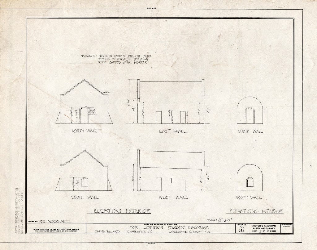 Blueprint HABS SC,10-Char.V,9- (Sheet 2 of 3) - Fort Johnson, Powder Magazine, James Island,Charleston Harbor, Charleston, Charleston County, SC