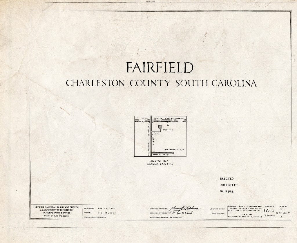 Blueprint HABS SC,10-MCCLEL.V,2- (Sheet 0 of 12) - Lynch House, U.S. Routes 17 & 701, McClellanville, Charleston County, SC
