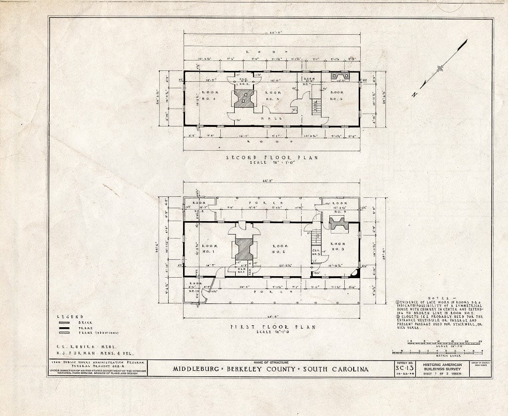 Blueprint HABS SC,8-Hug.V,1- (Sheet 1 of 3) - Middleburg, Cooper River, East Branch, Huger, Berkeley County, SC