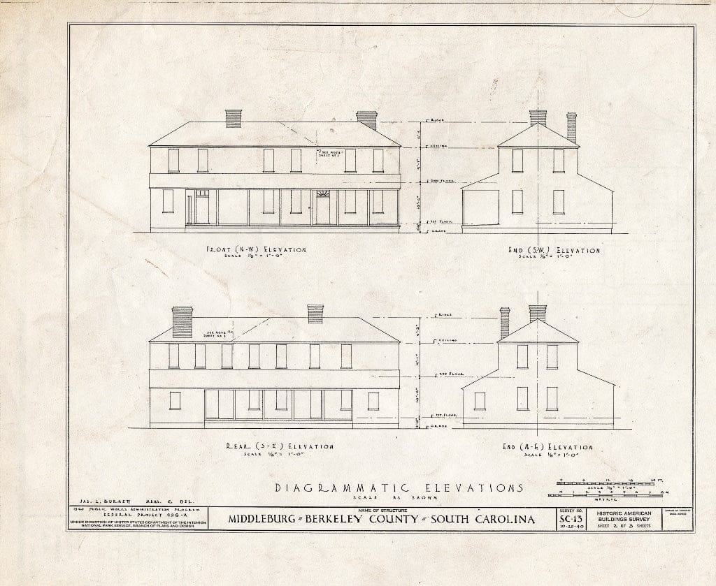 Blueprint HABS SC,8-Hug.V,1- (Sheet 2 of 3) - Middleburg, Cooper River, East Branch, Huger, Berkeley County, SC