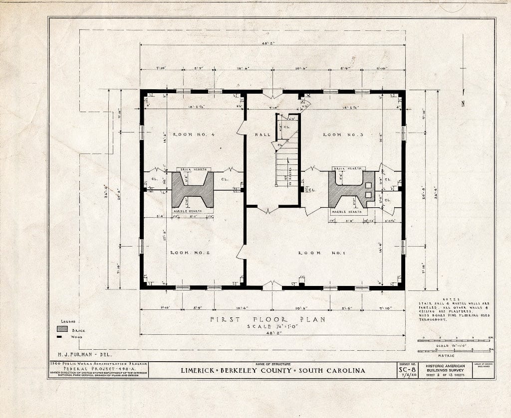 Blueprint HABS SC,8-Cord.V,1- (Sheet 2 of 13) - Limerick, Cooper River, East Branch, Cordesville, Berkeley County, SC