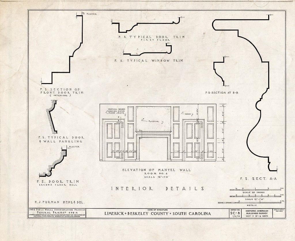 Blueprint HABS SC,8-Cord.V,1- (Sheet 11 of 13) - Limerick, Cooper River, East Branch, Cordesville, Berkeley County, SC