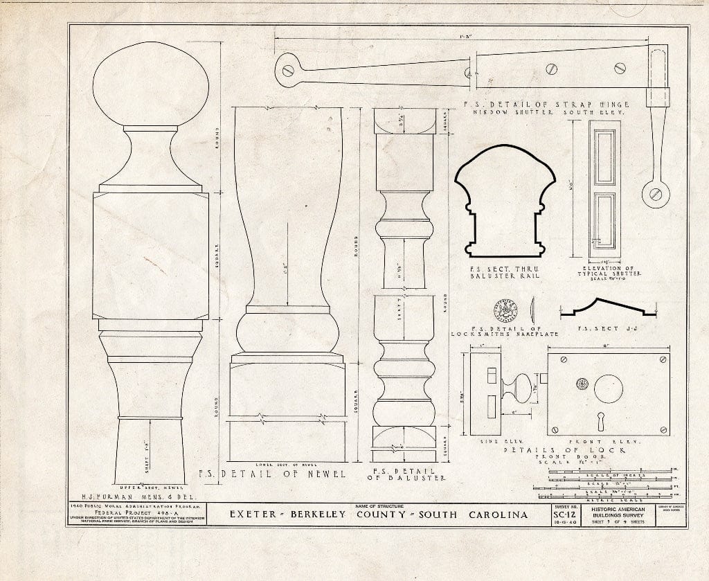 Blueprint HABS SC,8-MONCO.V,1- (Sheet 9 of 9) - Exeter, Cooper River, West Branch, Moncks Corner, Berkeley County, SC