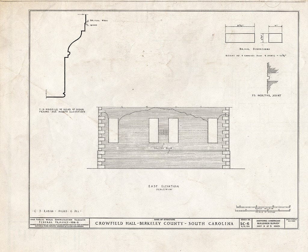 Blueprint HABS SC,8-GOOCR.V,1- (Sheet 3 of 5) - Crowfield Ruins, Goose Creek, Berkeley County, SC