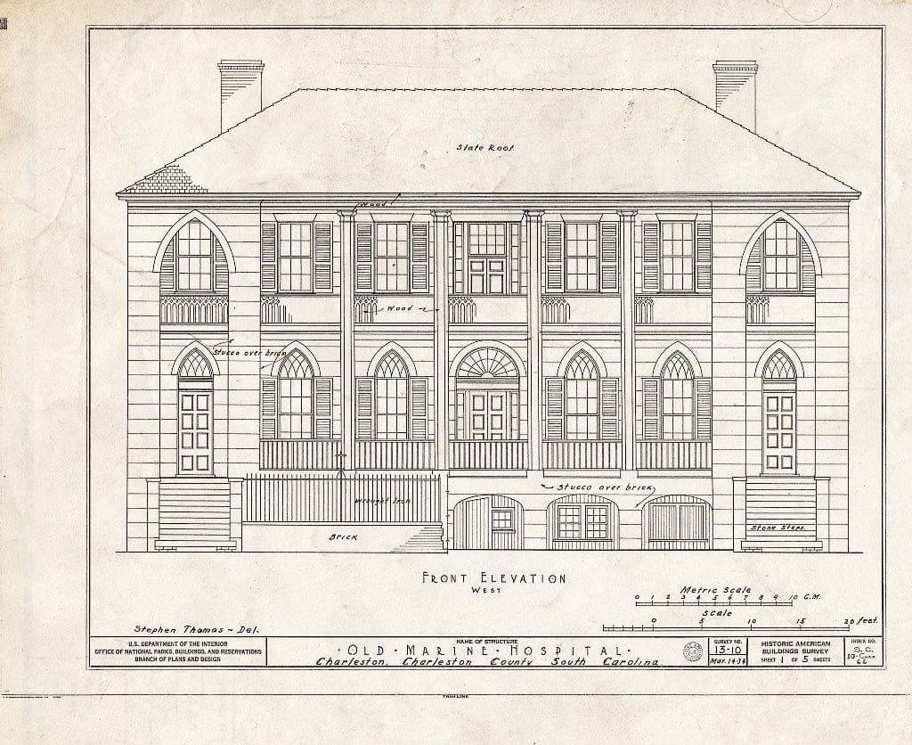 Blueprint HABS SC,10-Char,66- (Sheet 1 of 5) - Old Marine Hospital, 20 Franklin Street, Charleston, Charleston County, SC