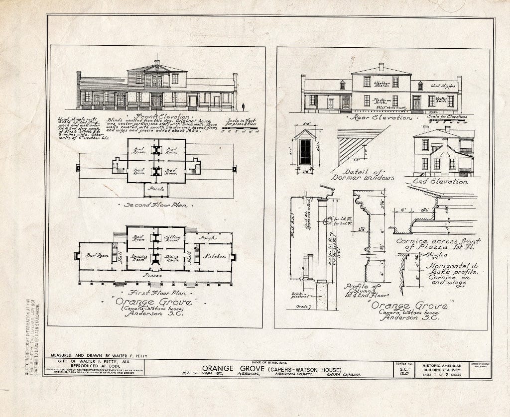 Blueprint HABS SC,4-and,1- (Sheet 1 of 2) - Orange Grove, 1092 North Main Street, Anderson, Anderson County, SC
