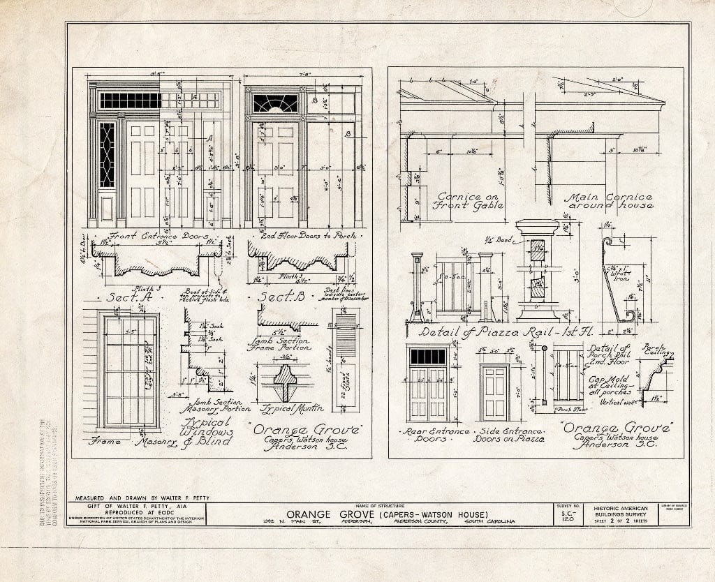 Blueprint HABS SC,4-and,1- (Sheet 2 of 2) - Orange Grove, 1092 North Main Street, Anderson, Anderson County, SC