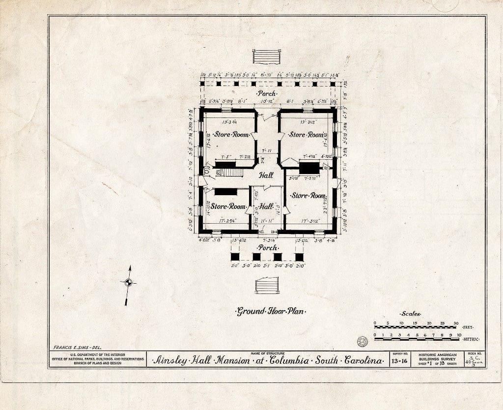 Blueprint HABS SC,40-COLUM,3- (Sheet 1 of 10) - Ainsley Hall Mansion, Blanding Street, Columbia, Richland County, SC