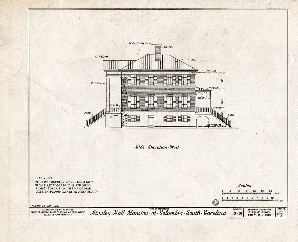 Blueprint HABS SC,40-COLUM,3- (Sheet 5 of 10) - Ainsley Hall Mansion, Blanding Street, Columbia, Richland County, SC