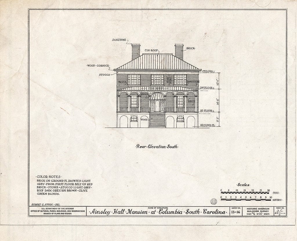 Blueprint HABS SC,40-COLUM,3- (Sheet 6 of 10) - Ainsley Hall Mansion, Blanding Street, Columbia, Richland County, SC