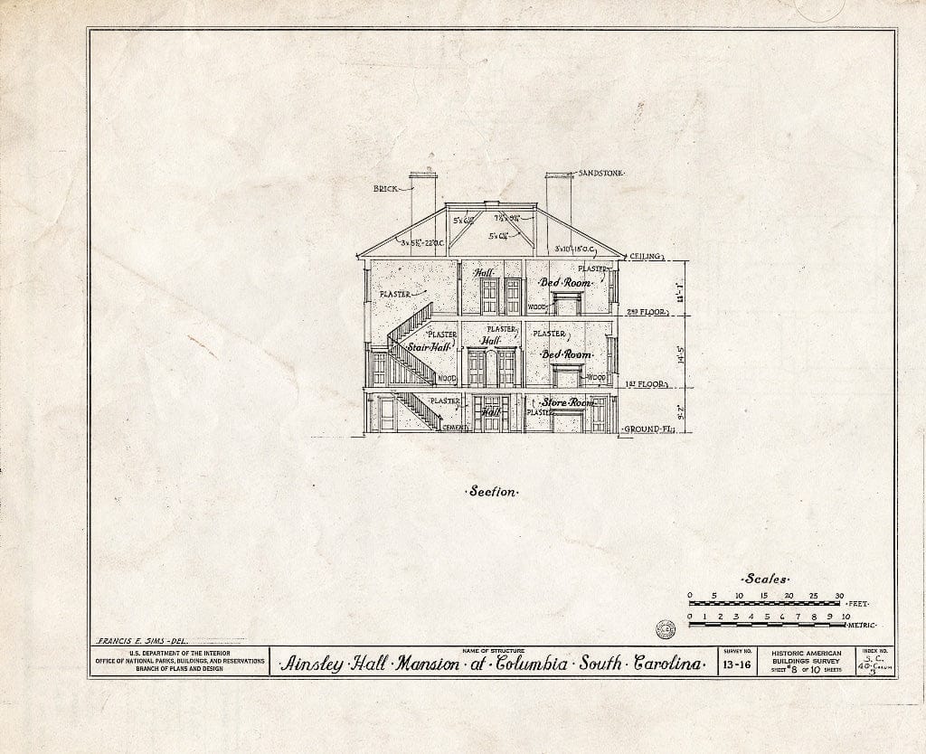 Blueprint HABS SC,40-COLUM,3- (Sheet 8 of 10) - Ainsley Hall Mansion, Blanding Street, Columbia, Richland County, SC