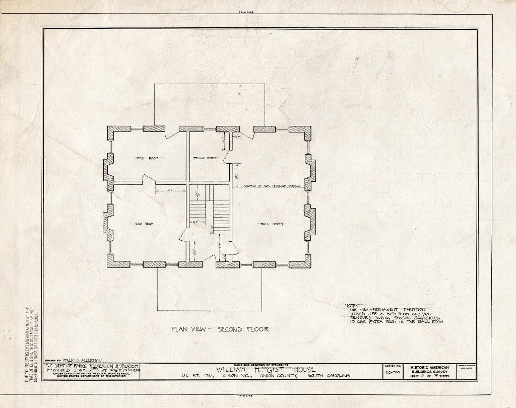 Blueprint HABS SC,44-UNI.V,1- (Sheet 2 of 7) - William H. Gist House, U.S. Route 176, Union, Union County, SC