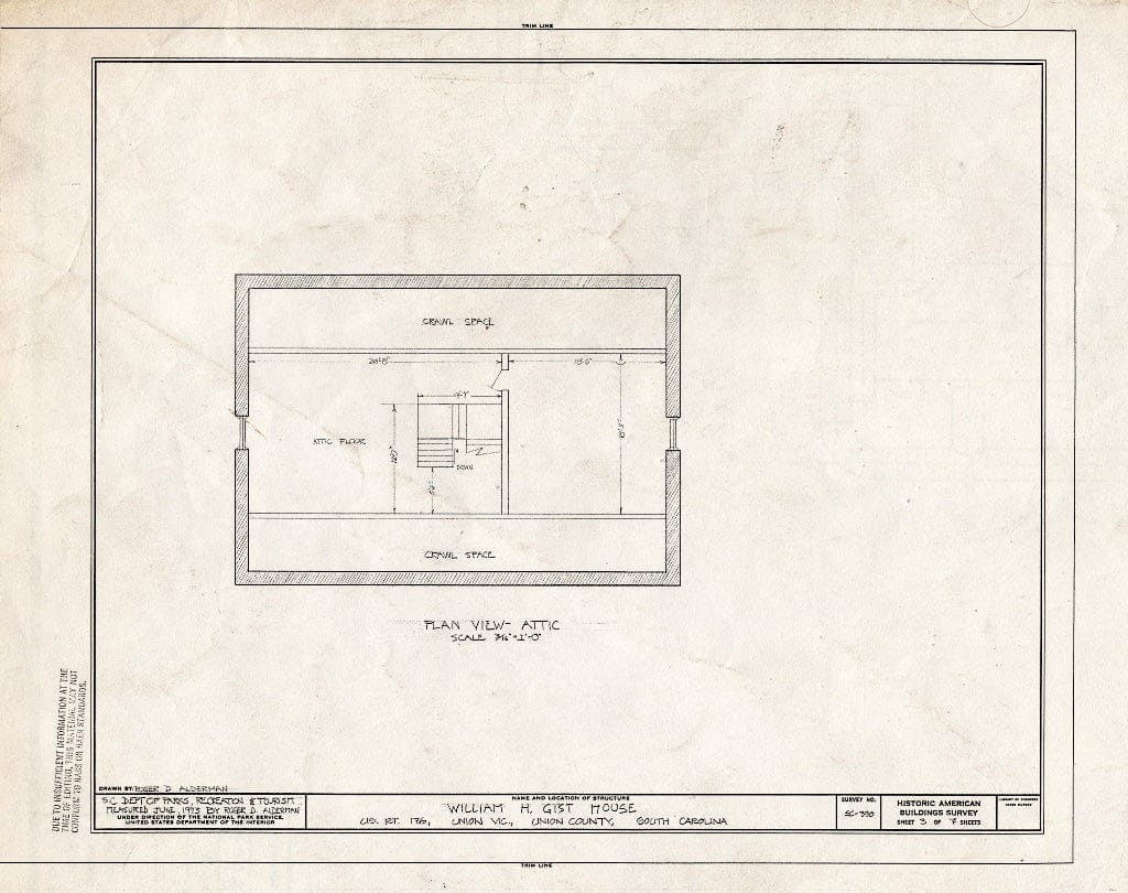 Blueprint HABS SC,44-UNI.V,1- (Sheet 3 of 7) - William H. Gist House, U.S. Route 176, Union, Union County, SC