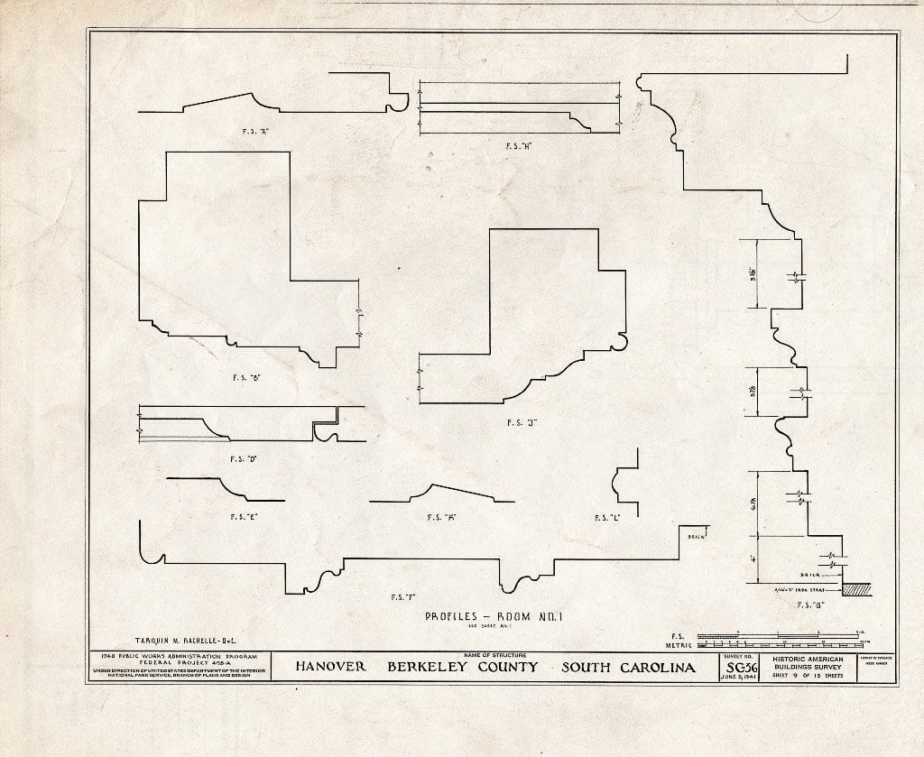 Blueprint HABS SC,8-PINOP.V,12- (Sheet 9 of 15) - Hanover, (Moved to Clemson University Campus, Clemson, SC), Pinopolis, Berkeley County, SC