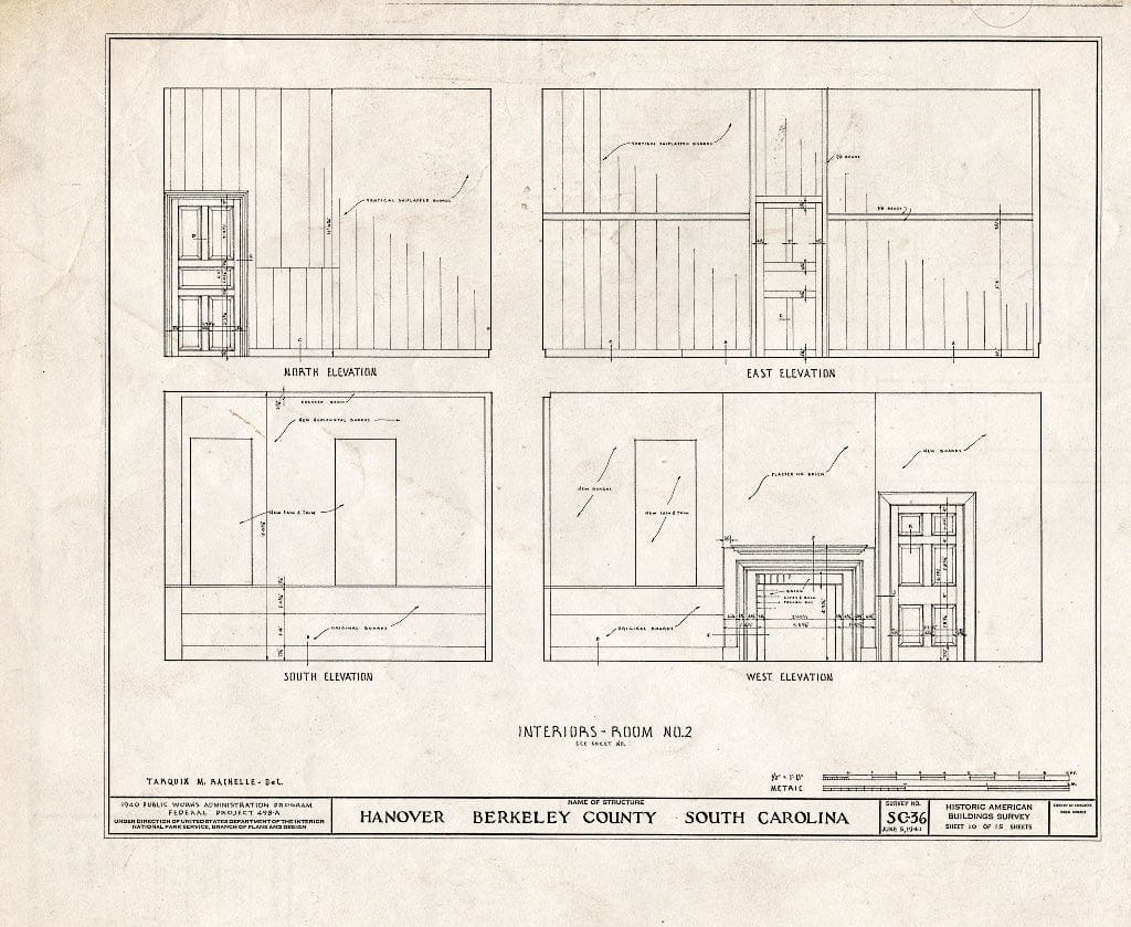 Blueprint HABS SC,8-PINOP.V,12- (Sheet 10 of 15) - Hanover, (Moved to Clemson University Campus, Clemson, SC), Pinopolis, Berkeley County, SC