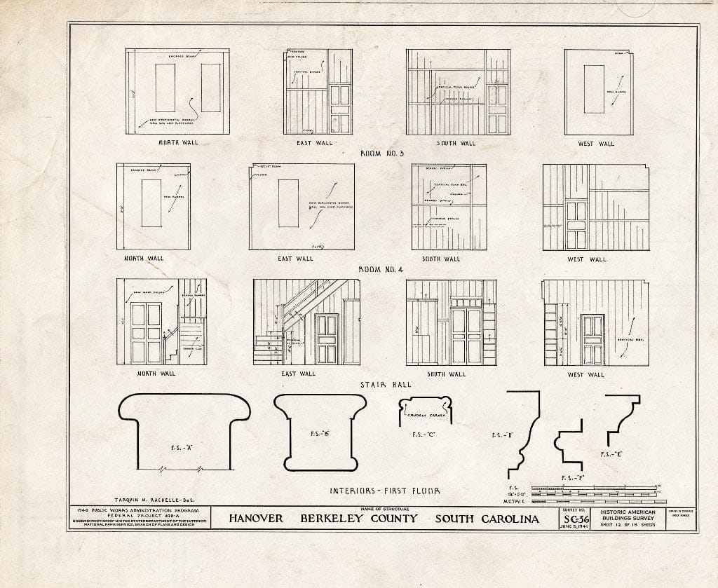 Blueprint HABS SC,8-PINOP.V,12- (Sheet 12 of 15) - Hanover, (Moved to Clemson University Campus, Clemson, SC), Pinopolis, Berkeley County, SC
