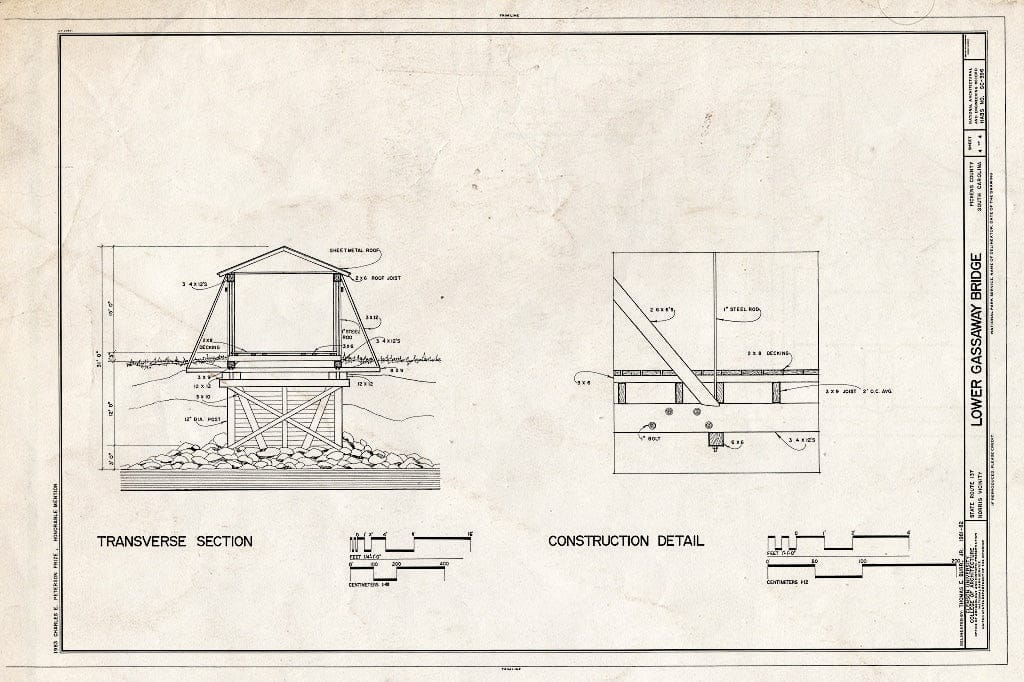 Blueprint Transverse Section, Construction Detail - Lower Gassaway Bridge, State Route 137, Spanning Twelve Mile Creek, Norris, Pickens County, SC