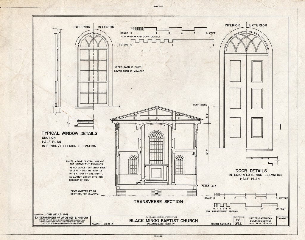 Blueprint HABS SC,45-NESM.V,1- (Sheet 6 of 8) - Black Mingo Baptist Church, SC Secondary Road 162, Nesmith, Williamsburg County, SC