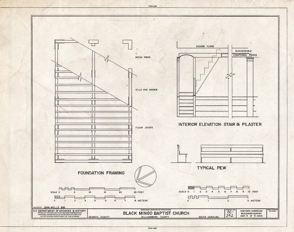 Blueprint HABS SC,45-NESM.V,1- (Sheet 8 of 8) - Black Mingo Baptist Church, SC Secondary Road 162, Nesmith, Williamsburg County, SC