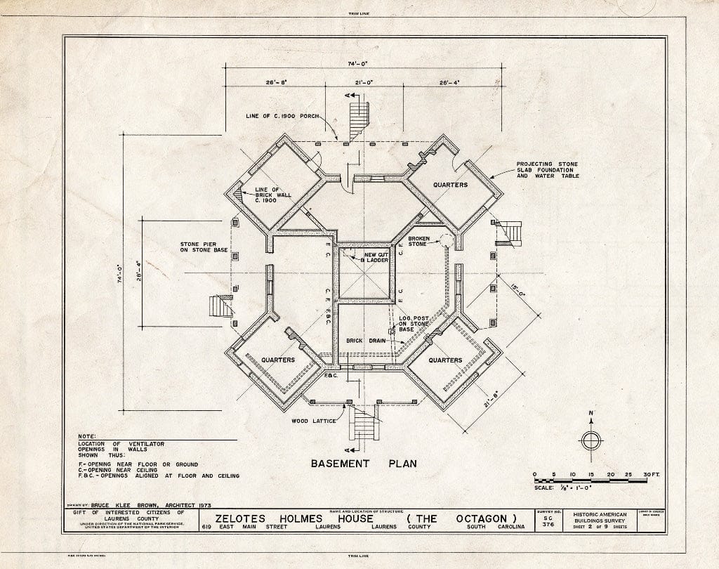 Blueprint HABS SC,30-LAUR,1- (Sheet 2 of 9) - Zelotes Holmes House, 619 East Main Street, Laurens, Laurens County, SC