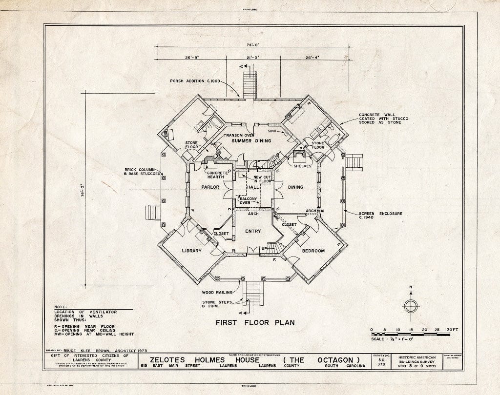 Blueprint HABS SC,30-LAUR,1- (Sheet 3 of 9) - Zelotes Holmes House, 619 East Main Street, Laurens, Laurens County, SC