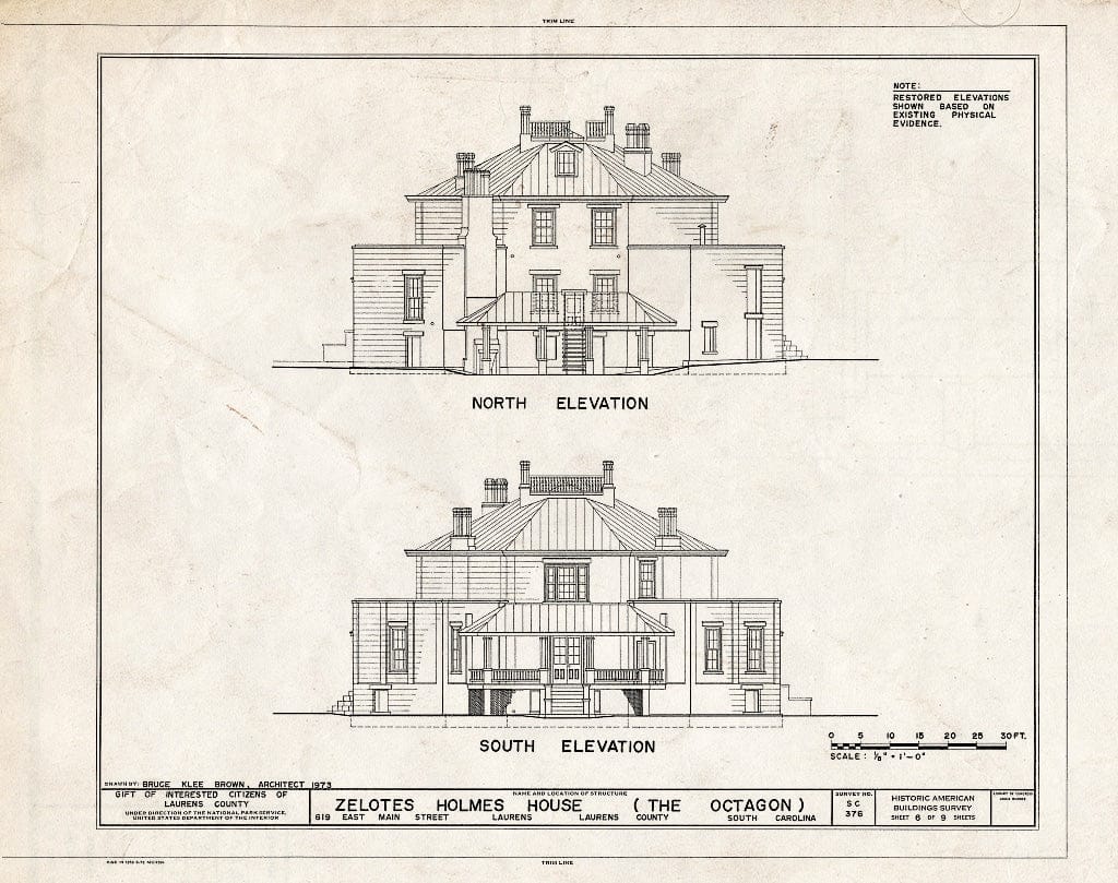Blueprint HABS SC,30-LAUR,1- (Sheet 6 of 9) - Zelotes Holmes House, 619 East Main Street, Laurens, Laurens County, SC