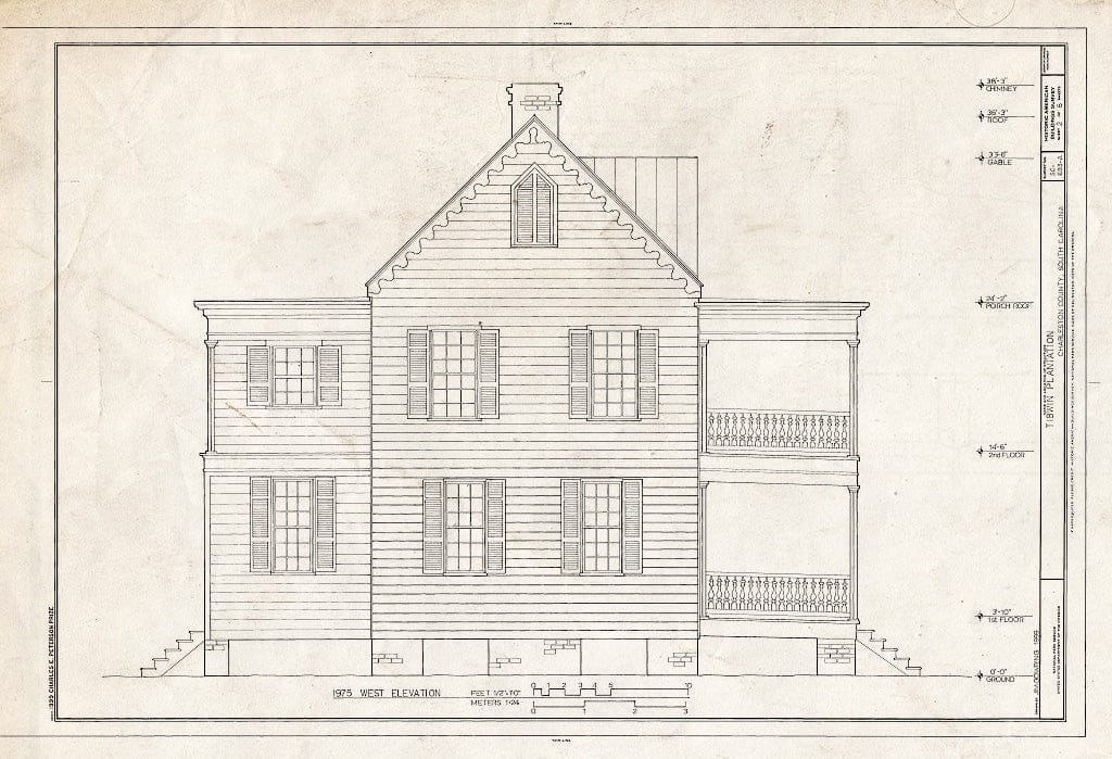 Blueprint HABS SC,10-Char,515A- (Sheet 2 of 6) - Tibwin Plantation, House, Charleston, Charleston County, SC