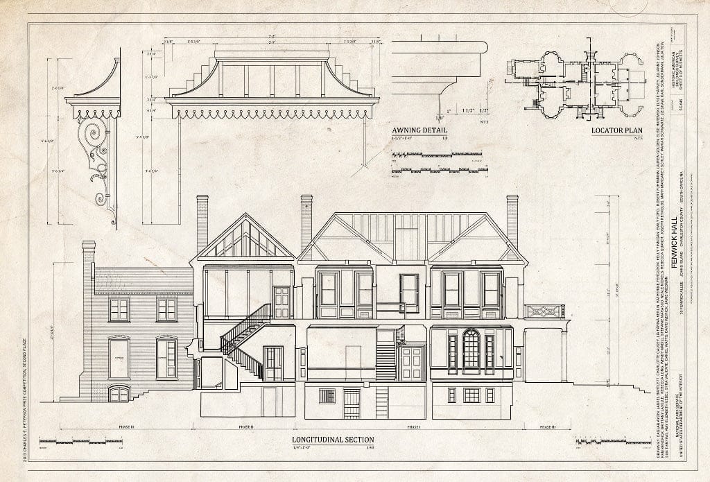 Blueprint Section and Awning Detail - Fenwick Hall Plantation, Northeast of Intersection of River Road & Maybank Highway, Johns Island, Charleston County, SC