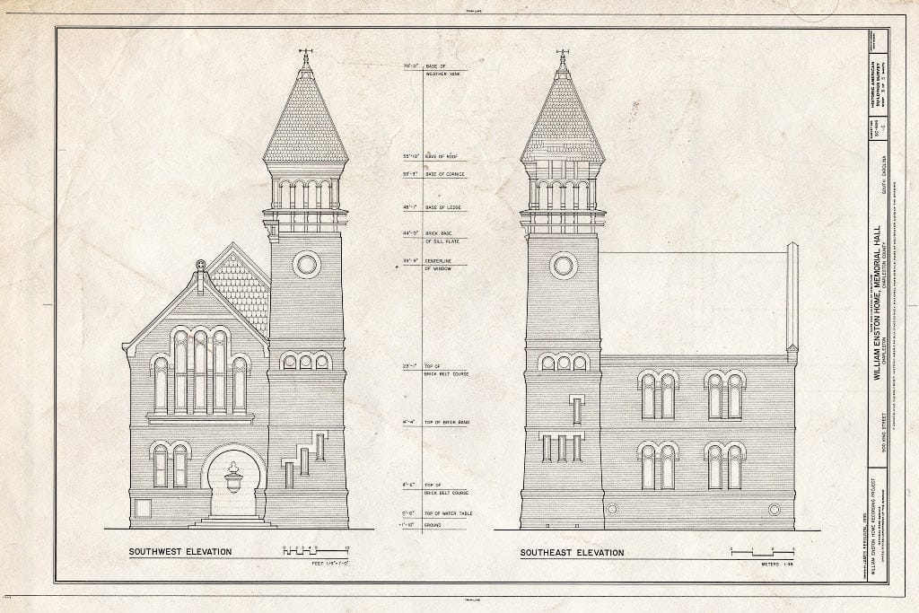 Blueprint HABS SC,10-Char,354C- (Sheet 3 of 5) - William Enston Home, Memorial Hall, 900 King Street, Charleston, Charleston County, SC