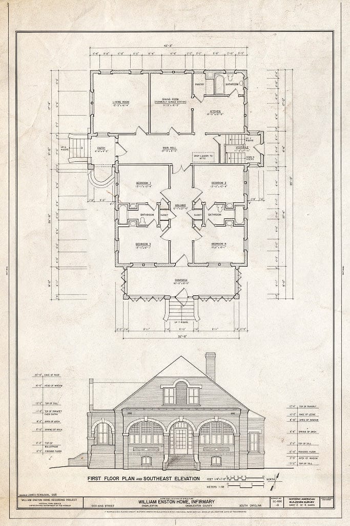 Blueprint HABS SC,10-Char,354D- (Sheet 2 of 4) - William Enston Home, Infirmary, 900 King Street, Charleston, Charleston County, SC