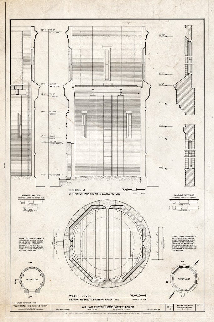 Blueprint HABS SC,10-Char,354E- (Sheet 2 of 2) - William Enston Home, Water Tower, 900 King Street, Charleston, Charleston County, SC