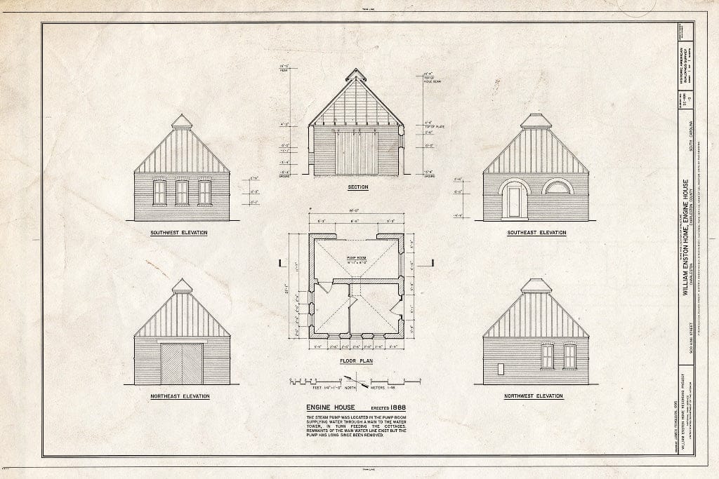Blueprint HABS SC,10-Char,354G- (Sheet 1 of 1) - William Enston Home, Engine House, 900 King Street, Charleston, Charleston County, SC