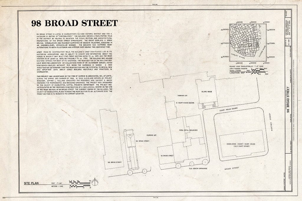 Blueprint HABS SC,10-Char,345- (Sheet 1 of 5) - 98 Broad Street, Charleston, Charleston County, SC