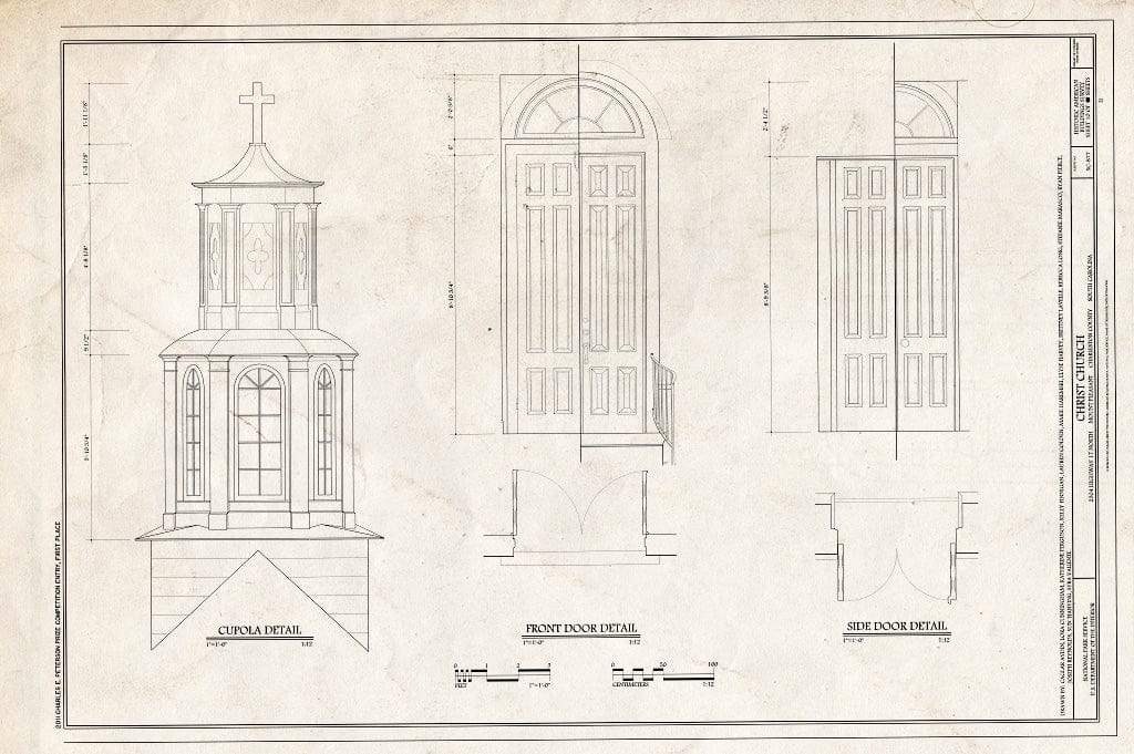 Blueprint 10. Cupola Detail & Door Details - Christ Church, 2304 Highway 17 North, Mount Pleasant, Charleston County, SC