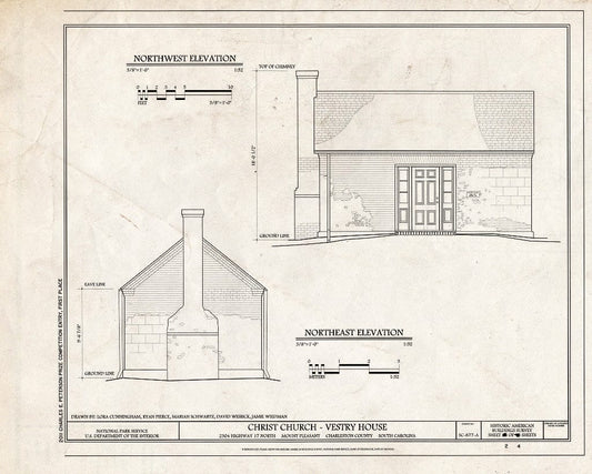 Blueprint 2. Northeast & Northwest Elevations - Christ Church, Vestry House, 2304 Highway 17 North, Mount Pleasant, Charleston County, SC