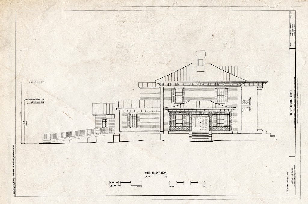 Blueprint West Elevation - Burt-Stark Mansion, 400 North Main Street, Abbeville, Abbeville County, SC