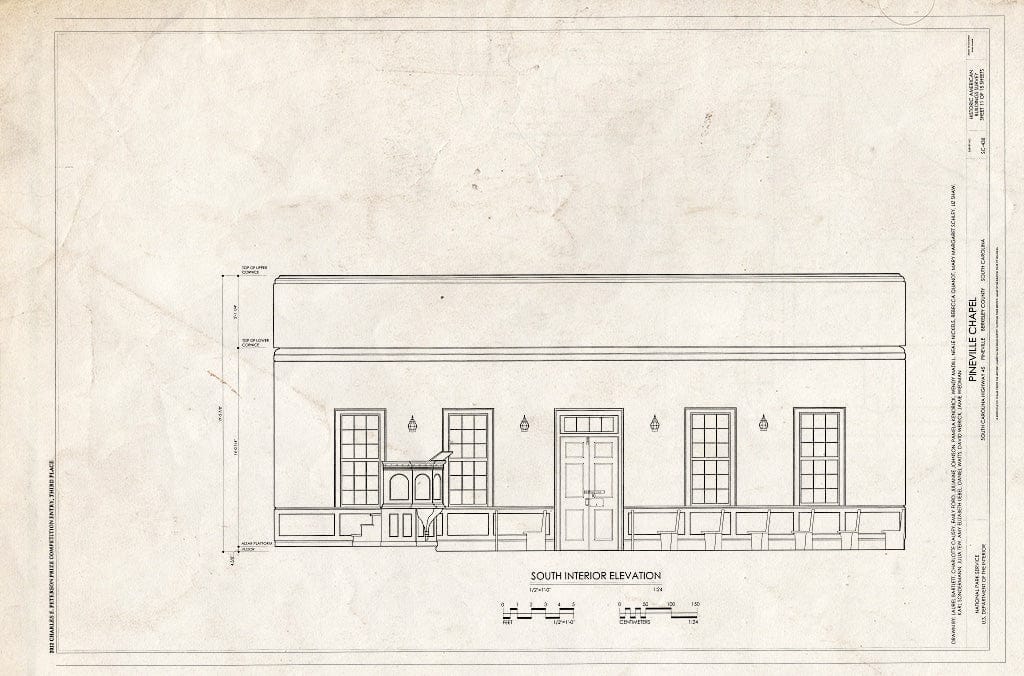 Blueprint South Interior Elevation - Pineville Chapel, State Road S-8-204, Pineville, Berkeley County, SC