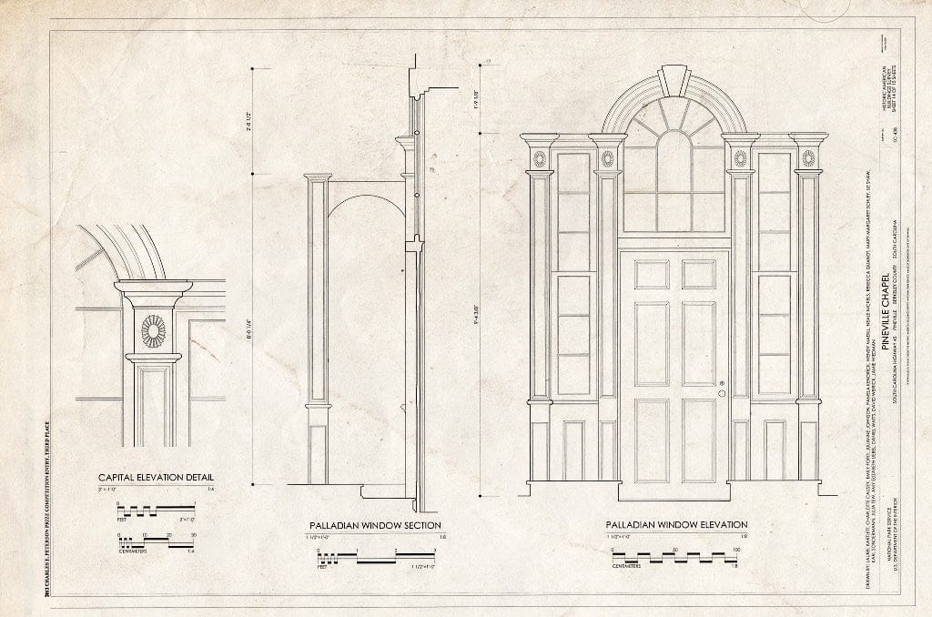 Blueprint Palladian Window, Capital Elevation - Pineville Chapel, State Road S-8-204, Pineville, Berkeley County, SC