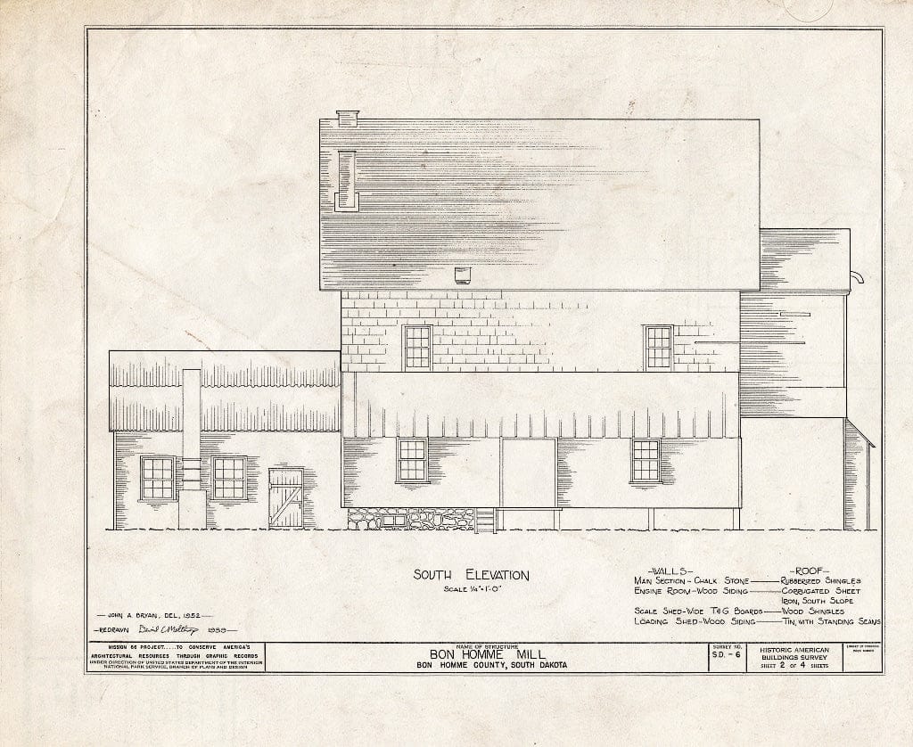 Blueprint HABS SD,5-TABOR,1- (Sheet 2 of 4) - Bon Homme Mill, Gavins Point Reservoir Vicinity, Tabor, Bon Homme County, SD