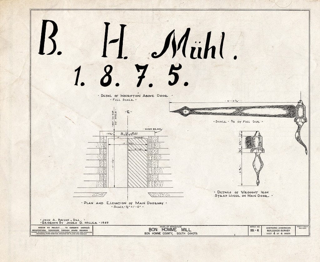Blueprint HABS SD,5-TABOR,1- (Sheet 4 of 4) - Bon Homme Mill, Gavins Point Reservoir Vicinity, Tabor, Bon Homme County, SD