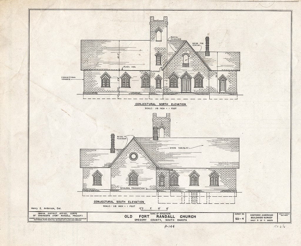 Blueprint HABS SD,27-,1- (Sheet 6 of 11) - Old Fort Randall Church, Right Bank, Missouri River, Pickstown, Charles Mix County, SD