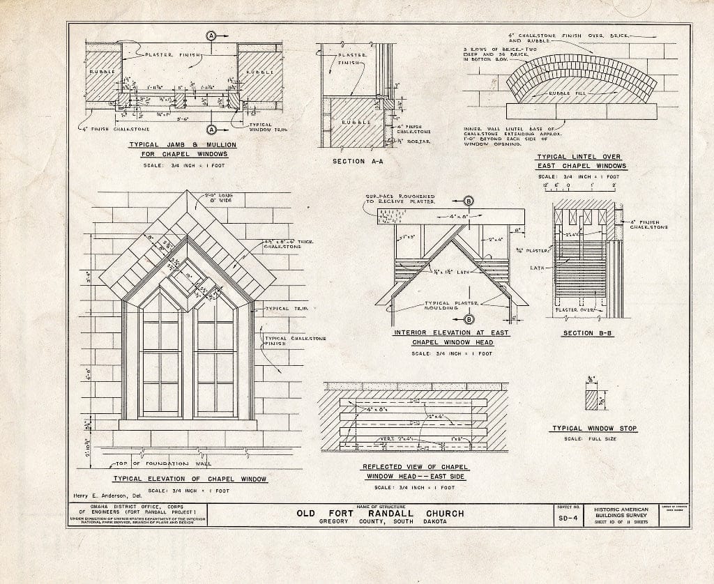 Blueprint HABS SD,27-,1- (Sheet 10 of 11) - Old Fort Randall Church, Right Bank, Missouri River, Pickstown, Charles Mix County, SD