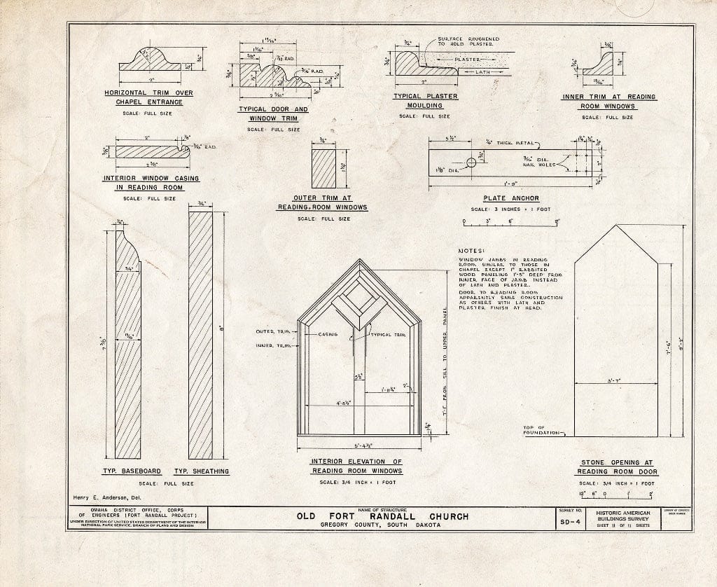 Blueprint HABS SD,27-,1- (Sheet 11 of 11) - Old Fort Randall Church, Right Bank, Missouri River, Pickstown, Charles Mix County, SD