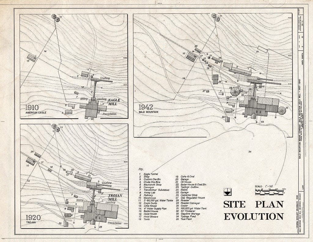 Blueprint HAER SD,41-Lead.V,1- (Sheet 2 of 13) - Bald Mountain Gold Mill, Nevada Gulch at Head of False Bottom Creek, Lead, Lawrence County, SD