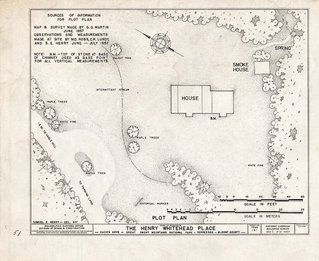 Blueprint HABS Tenn,5-CADCO.V,1- (Sheet 1 of 11) - Henry Whitehead Place, Townsend, Blount County, TN