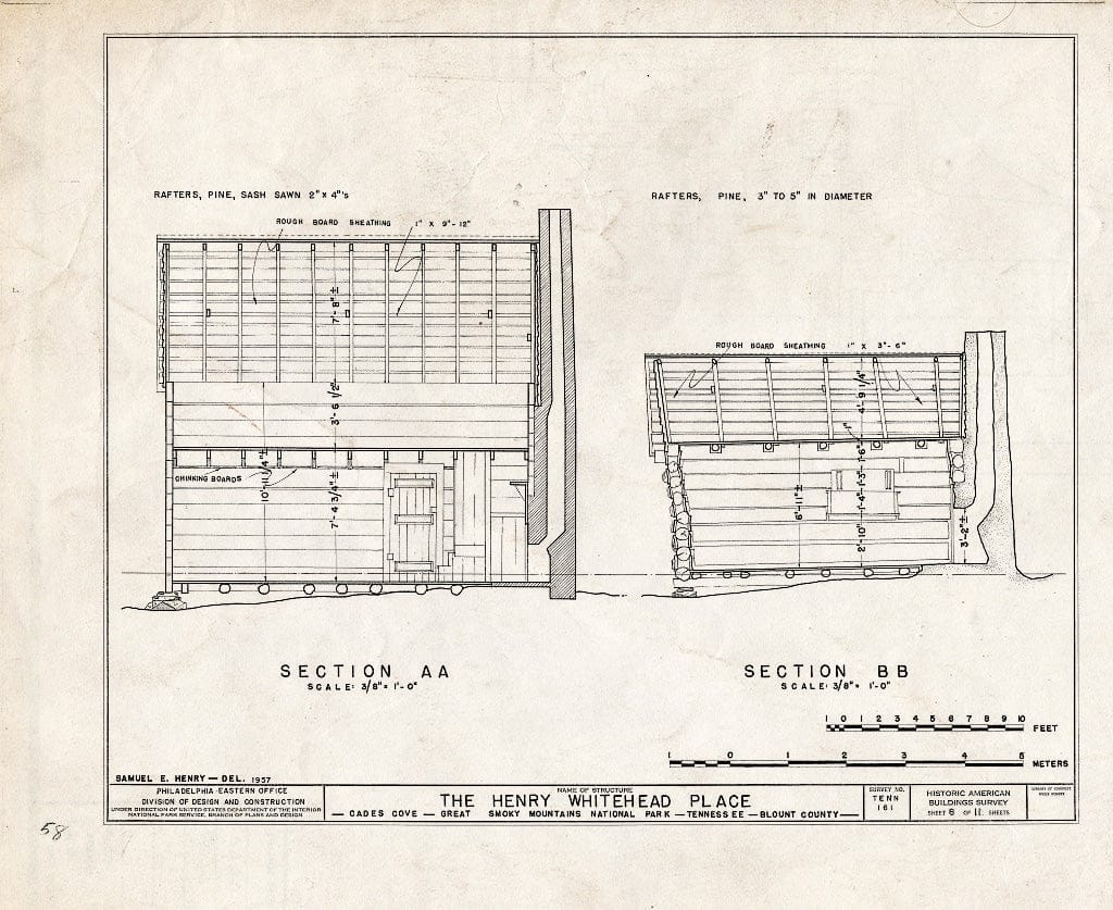 Blueprint HABS Tenn,5-CADCO.V,1- (Sheet 8 of 11) - Henry Whitehead Place, Townsend, Blount County, TN
