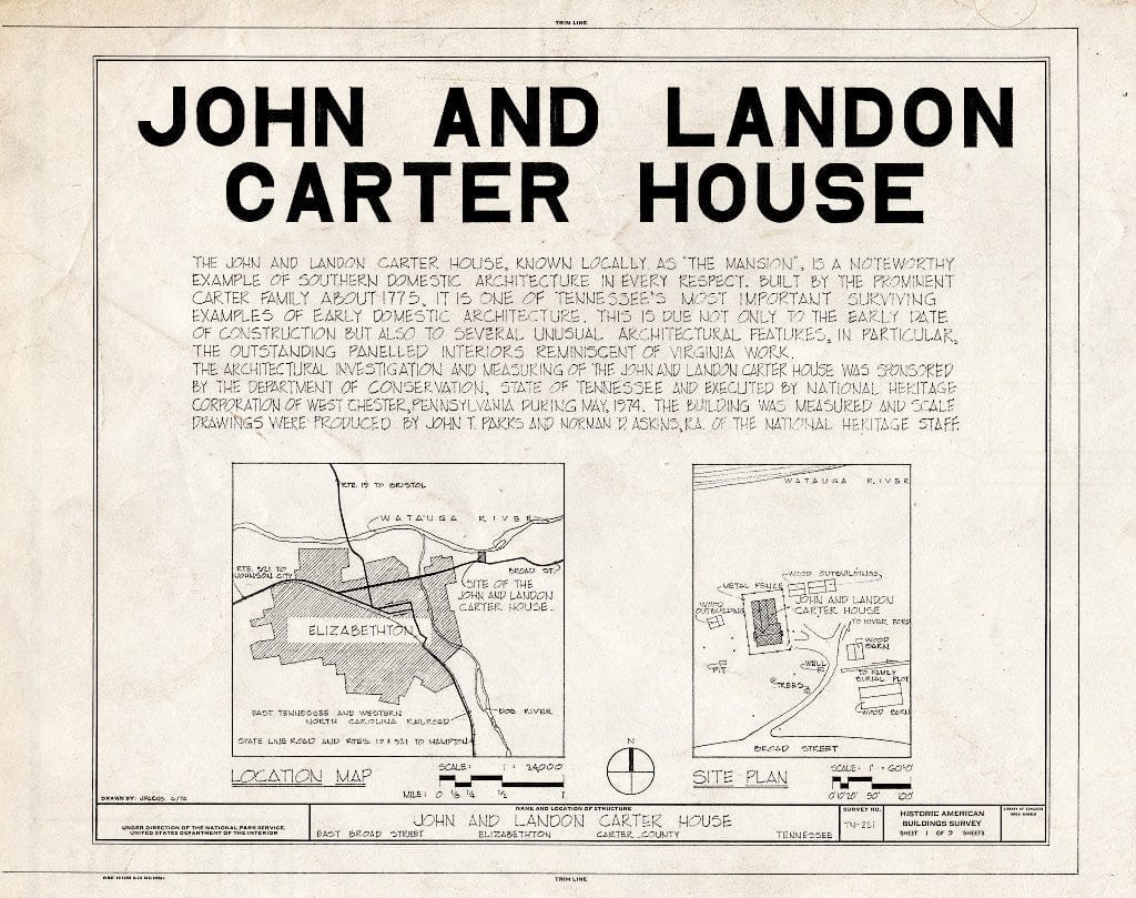 Blueprint HABS Tenn,10-Eliz,1- (Sheet 1 of 9) - John & Landon Carter House, East Broad Street, Elizabethton, Carter County, TN