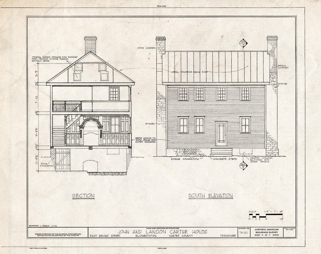 Blueprint HABS Tenn,10-Eliz,1- (Sheet 5 of 9) - John & Landon Carter House, East Broad Street, Elizabethton, Carter County, TN