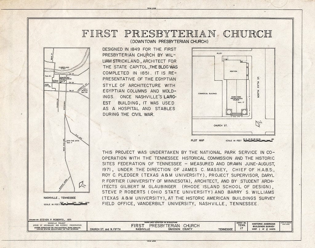 Blueprint HABS Tenn,19-NASH,13- (Sheet 1 of 2) - First Presbyterian Church, 154 Fifth Avenue, Nashville, Davidson County, TN